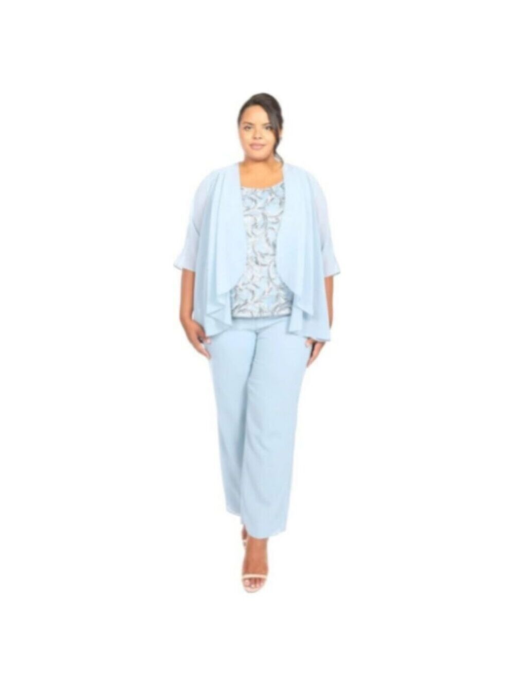 **Le Bos** 3-Piece Pant Set with Embroidered Sleeveless Top 16W